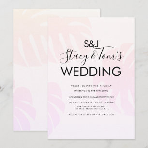 Invitation Mariage botanique rose Monstera