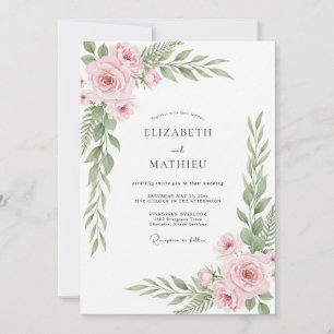 Invitation Mariage Botanique Rose Pâle Bio