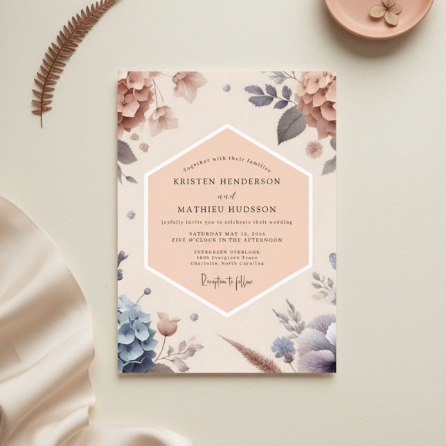 Invitation Mariage Botanique Rose Pêche Romance (Créateur téléchargé)