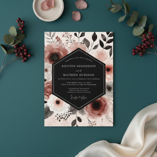 Invitation Mariage Botanique Rose Poussiéreux à l'Imagination (Créateur téléchargé)