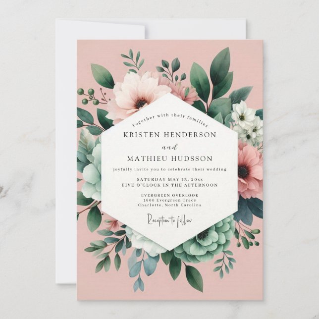 Invitation Mariage Botanique Rose Rêveur (Devant)
