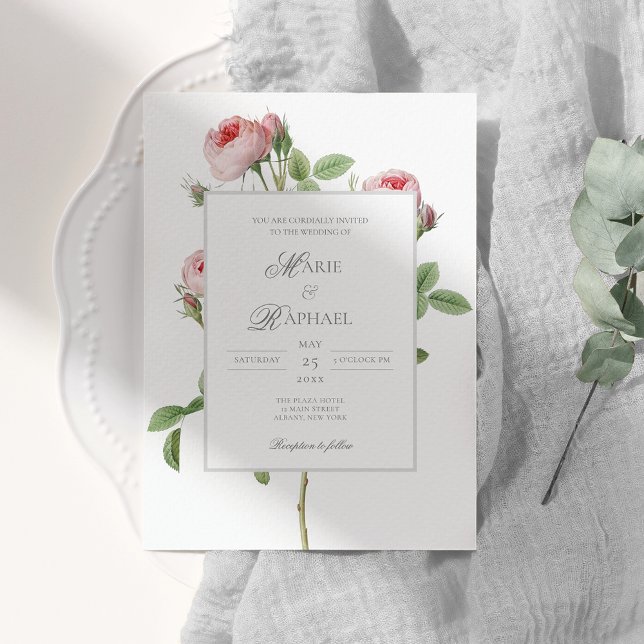 Invitation Mariage Botanique Rose Romantique Chic Français (Créateur téléchargé)