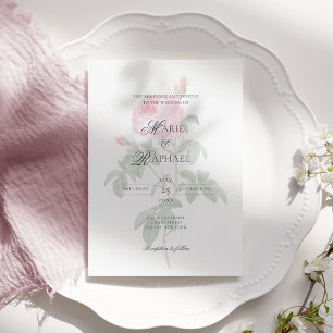 Invitation Mariage Botanique Rose Romantique Chic Français