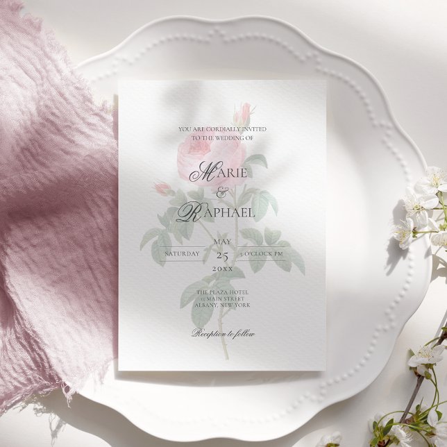Invitation Mariage Botanique Rose Romantique Chic Français (Créateur téléchargé)