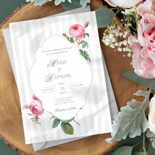 Invitation Mariage Botanique Rose Romantique Chic Français