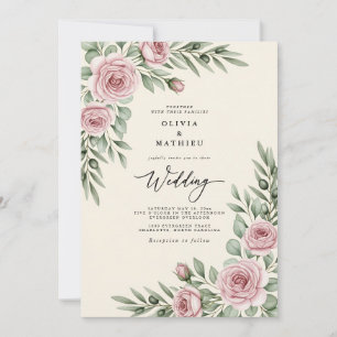Invitation Mariage botanique rose tendre