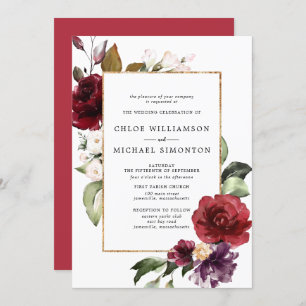 Invitation Mariage botanique rouge et violet