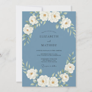 Invitation Mariage Botanique Royal Bleu Ardoise