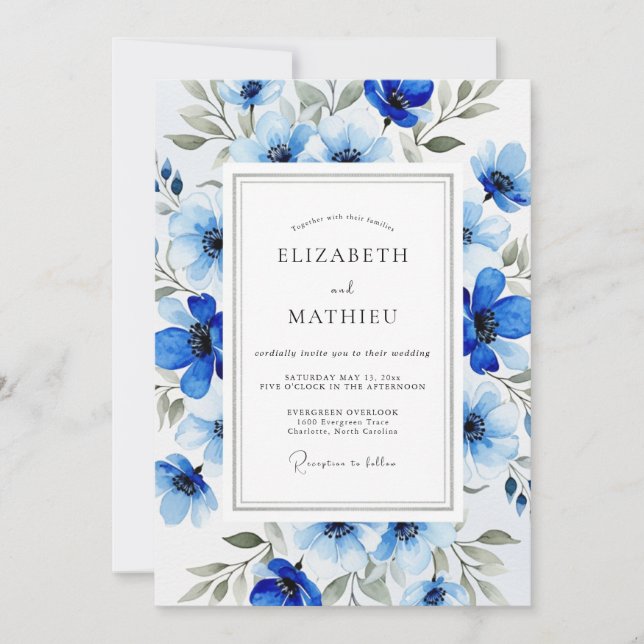 Invitation Mariage Botanique Royal Blue Luxuriant (Devant)