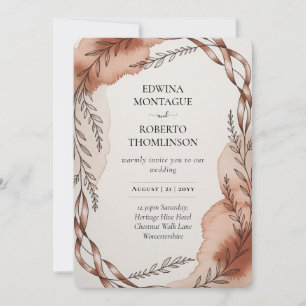 Invitation Mariage botanique ruban terracotta Héritage