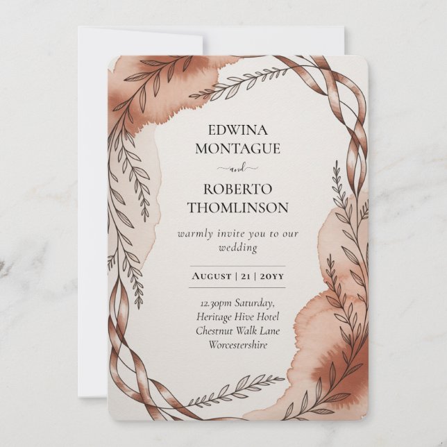 Invitation Mariage botanique ruban terracotta Héritage (Devant)