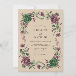 Invitation Mariage Botanique Rustique au Plum et à la Sauge