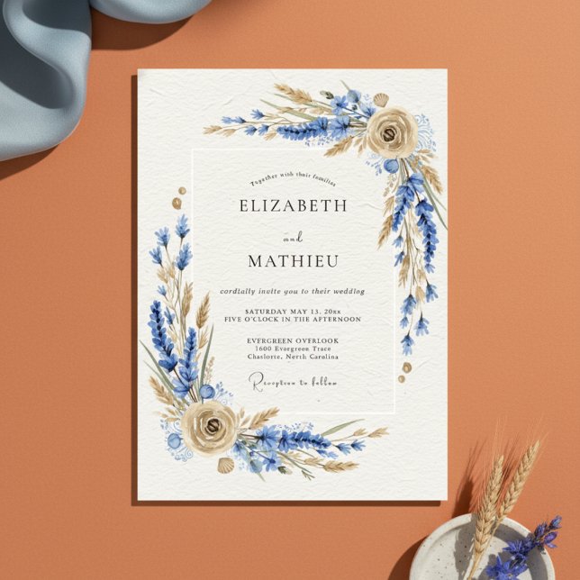 Invitation Mariage Botanique Rustique Bleu (Créateur téléchargé)