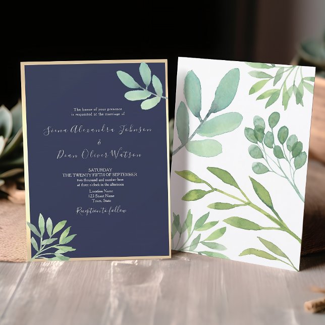 Invitation Mariage Botanique Rustique Bleu Nuit (Créateur téléchargé)
