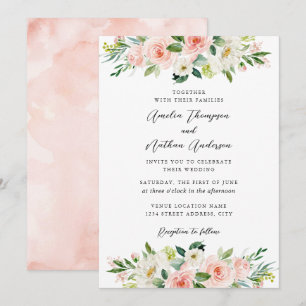 Invitation Mariage Botanique Rustique Campagnard Rose
