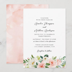 Invitation Mariage Botanique Rustique de Couleur Rose Pâle