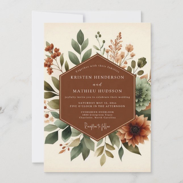 Invitation Mariage Botanique Rustique en Terracotta (Devant)