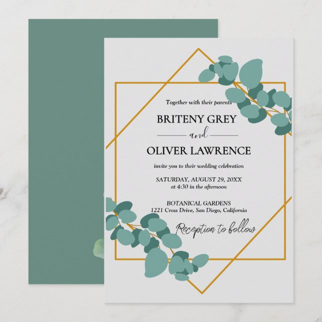Invitation Mariage Botanique Rustique Eucalyptus (Devant / Derrière)