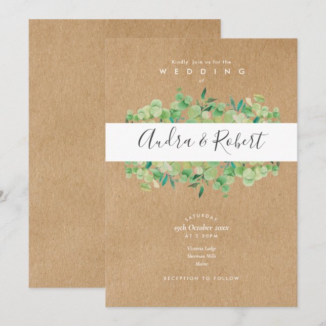 Invitation Mariage Botanique Rustique Eucalyptus (Devant / Derrière)