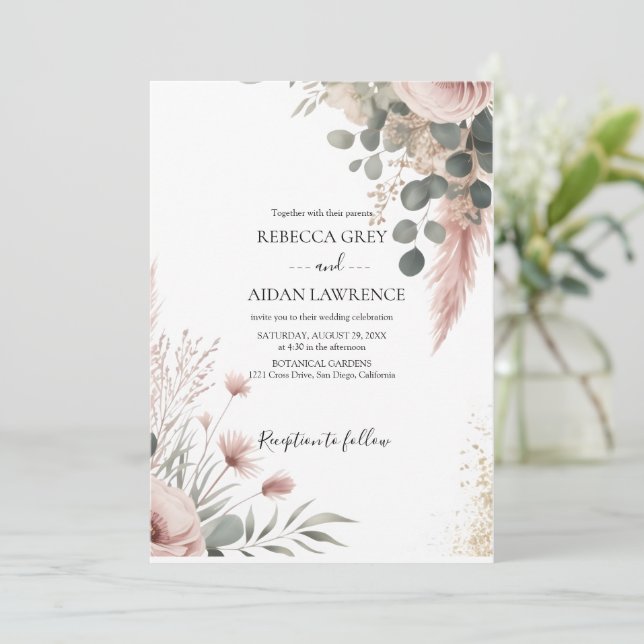Invitation Mariage Botanique Rustique Eucalyptus Verdure  (Debout devant)
