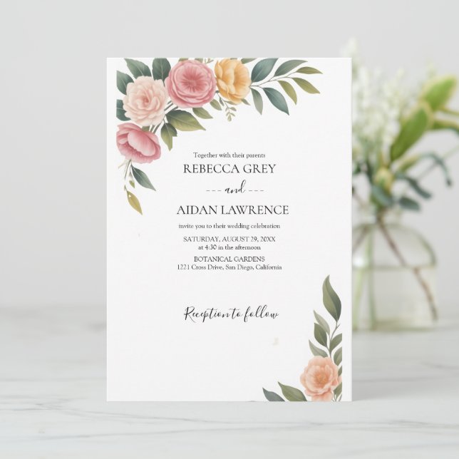 Invitation Mariage Botanique Rustique Eucalyptus Verdure  (Debout devant)