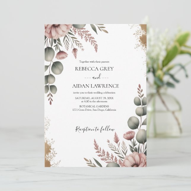 Invitation Mariage Botanique Rustique Eucalyptus Verdure  (Debout devant)