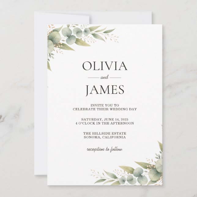 Invitation Mariage Botanique Rustique Eucalyptus Verdure (Devant)