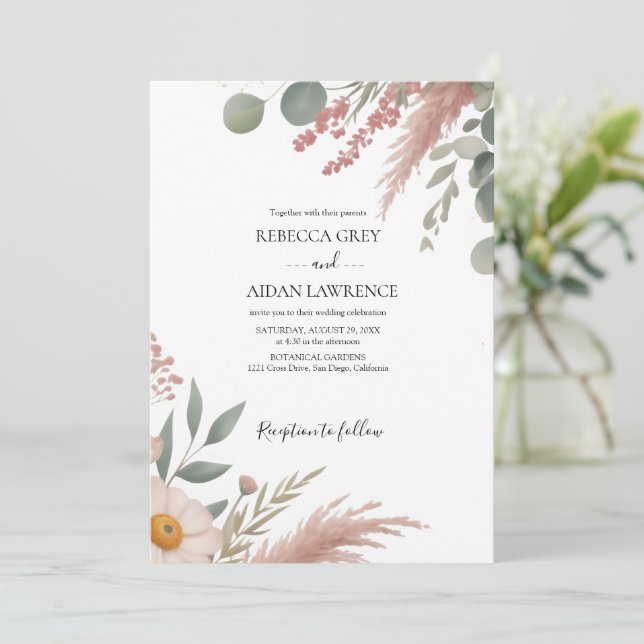 Invitation Mariage Botanique Rustique Eucalyptus Verdure  (Debout devant)