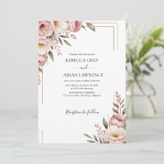 Invitation Mariage Botanique Rustique Eucalyptus Verdure  (Debout devant)