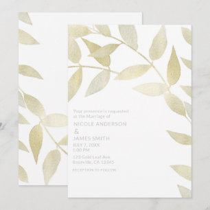 Invitation Mariage Botanique Rustique Moderne Doré Feuilles D