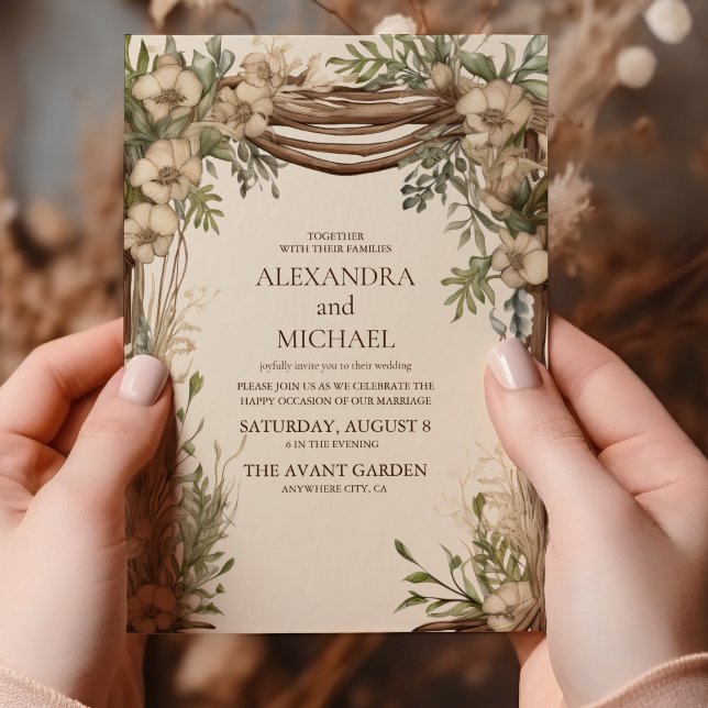 Invitation Mariage Botanique Rustique sous une Arche Boisée (Créateur téléchargé)