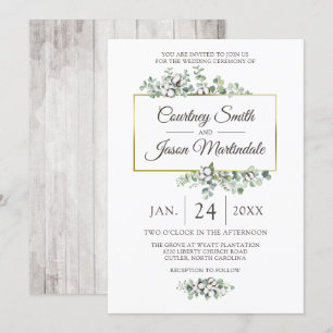 Invitation Mariage botanique Rustique Southern Cotton Boll