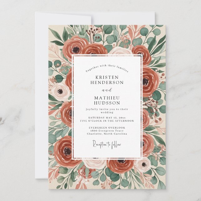 Invitation Mariage Botanique Rustique Terracotta (Devant)
