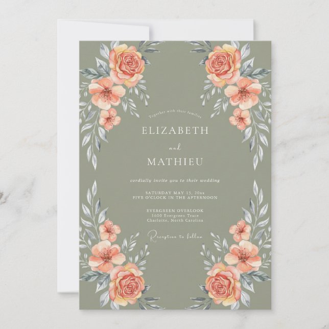 Invitation Mariage Botanique Rustique Vert Olive (Devant)