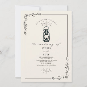 Invitation Mariage botanique rustique vintage lanterne