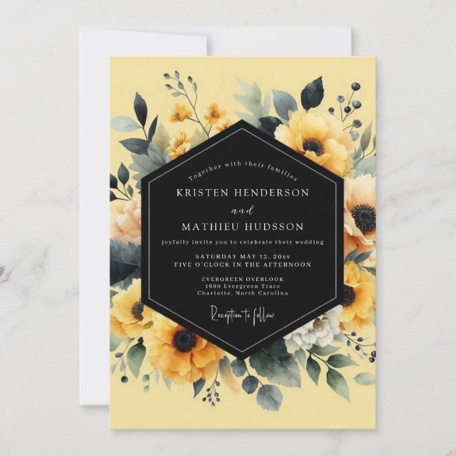 Invitation Mariage Botanique Saffron Noir (Devant)