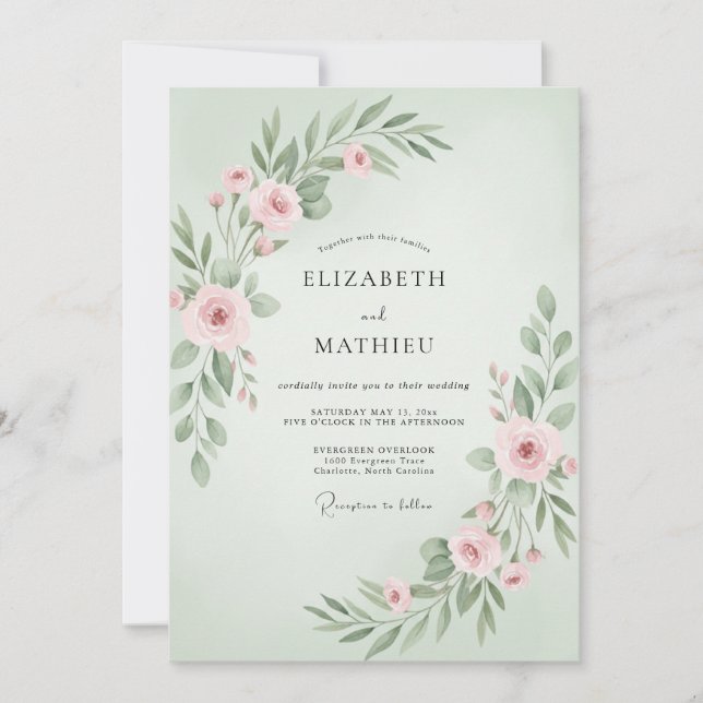 Invitation Mariage Botanique Sage Blush (Devant)