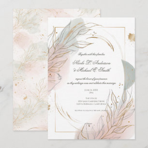 Invitation Mariage Botanique Sage Doré Et Rose