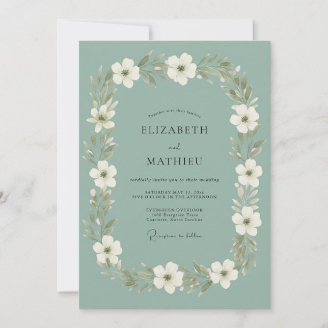 Invitation Mariage Botanique Sage Ivoire (Devant)