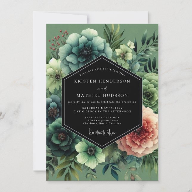 Invitation Mariage Botanique Sage Moody (Devant)