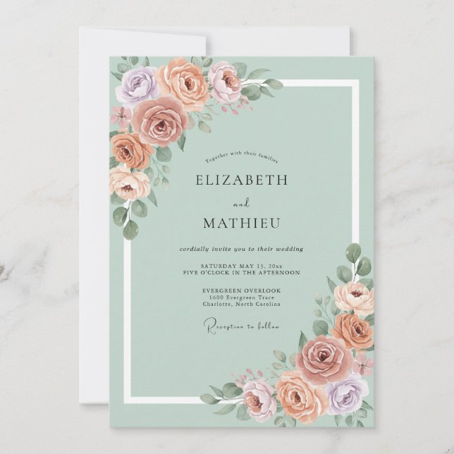 Invitation Mariage Botanique Sage Paisible (Devant)