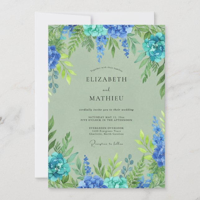 Invitation Mariage Botanique Sage Turquoise (Devant)