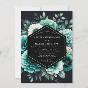 Invitation Mariage Botanique Sarcelle Noir