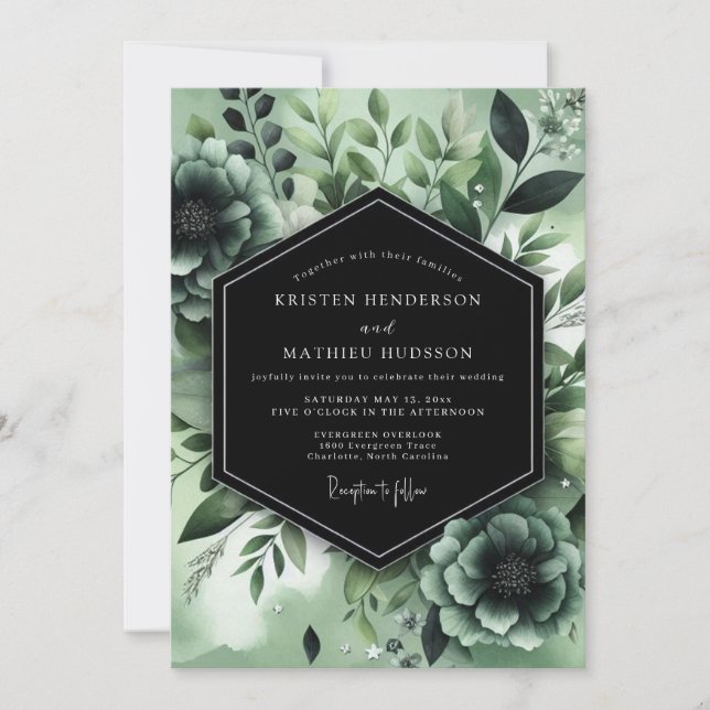 Invitation Mariage Botanique Sauge Noir (Devant)