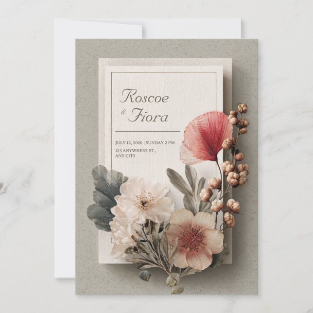 Invitation Mariage Botanique Séchée Florale Teintée Rustique (Devant)