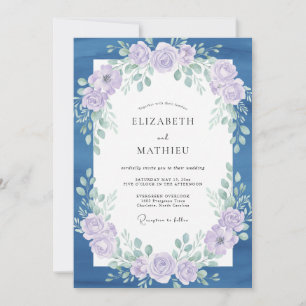 Invitation Mariage Botanique Séduisant Bleu Indigo
