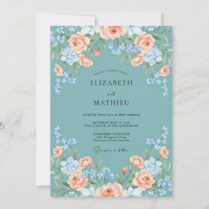 Invitation Mariage Botanique Seduisant de Teinte Turquoise