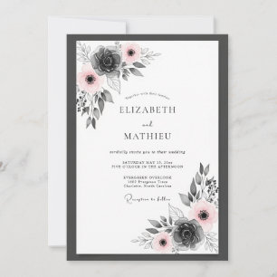 Invitation Mariage Botanique Serein au Charbon Rose
