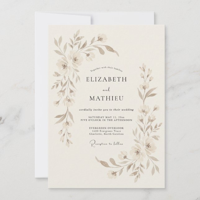 Invitation Mariage Botanique Serein Beige (Devant)