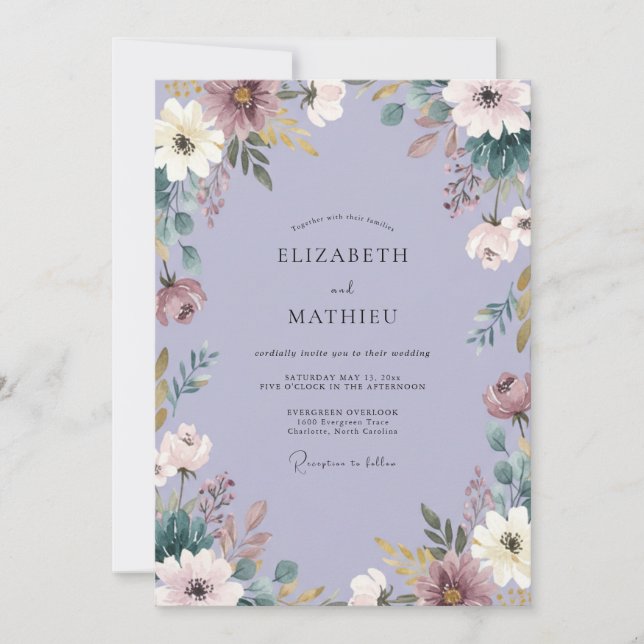 Invitation Mariage Botanique Serein de Lavande (Devant)